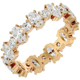 3 Carat Oval and Round Diamond Eternity Ring In 14 Karat Yellow Gold, Ring Size 4.5