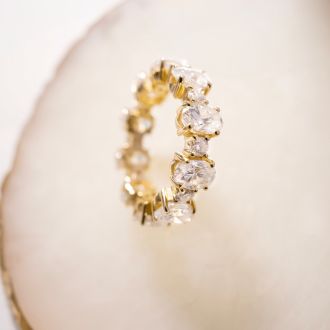 3 3/4 Carat Oval and Round Diamond Eternity Ring In 14 Karat Yellow Gold, Ring Size 8.5