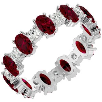 Eternity Ring Size 9 3 3/4 Carat Ruby and Moissanite Eternity Ring In 14 Karat White Gold
