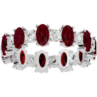 3 3/4 Carat Ruby and Moissanite Eternity Ring In 14 Karat White Gold, Ring Size 9.5