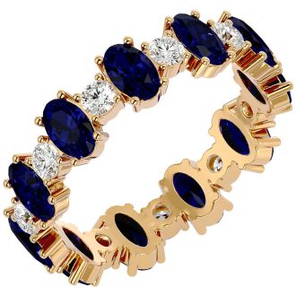Eternity Ring Size 6 3 1/2 Carat Sapphire and Moissanite Eternity Ring In 14 Karat Yellow Gold