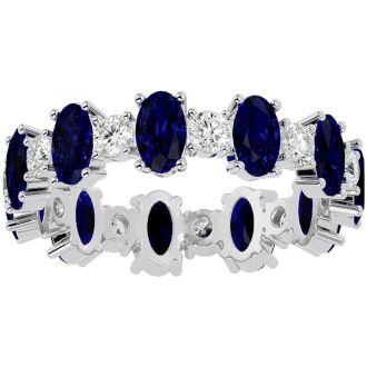 Eternity Ring Size 6.5 3 1/2 Carat Sapphire and Diamond Eternity Ring In 14 Karat White Gold