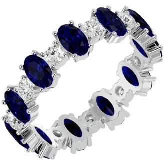 Eternity Ring Size 6.5 3 1/2 Carat Sapphire and Diamond Eternity Ring In 14 Karat White Gold