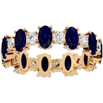 Eternity Ring Size 7 3 1/2 Carat Sapphire and Diamond Eternity Ring In 14 Karat Yellow Gold
