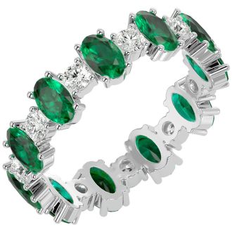 Eternity Ring Size 7 3 1/2 Carat Emerald and Moissanite Eternity Ring In 14 Karat White Gold