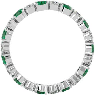 Eternity Ring Size 7 3 1/2 Carat Emerald and Moissanite Eternity Ring In 14 Karat White Gold