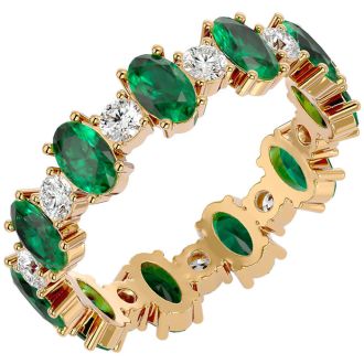 Eternity Ring Size 6 3 1/2 Carat Emerald and Moissanite Eternity Ring In 14 Karat Yellow Gold