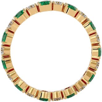 Eternity Ring Size 8.5 3 3/4 Carat Emerald and Moissanite Eternity Ring In 14 Karat Yellow Gold