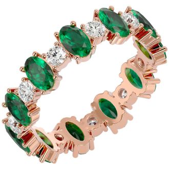 Eternity Ring Size 4.5 3 Carat Emerald and Moissanite Eternity Ring In 14 Karat Rose Gold