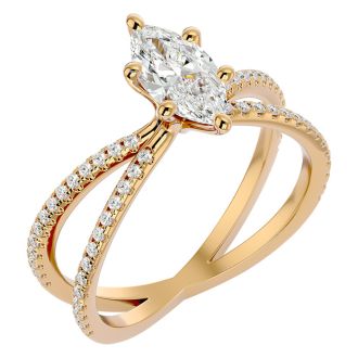 1 1/4 Carat Marquise Shape Diamond Engagement Ring In 14 Karat Yellow Gold