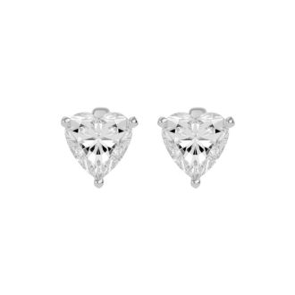 1 Carat Heart Shape Moissanite Stud Earrings In 14 Karat White Gold