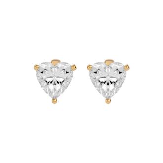 1 Carat Heart Shape Moissanite Stud Earrings In 14 Karat Yellow Gold