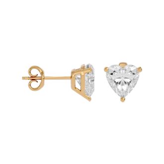 1 Carat Heart Shape Moissanite Stud Earrings In 14 Karat Yellow Gold