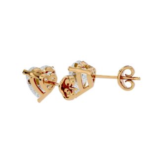 1 Carat Heart Shape Moissanite Stud Earrings In 14 Karat Yellow Gold