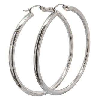 Previously Owned 10 Karat White Gold Ladies Hollow Hoop Earrings, 2 Inches
