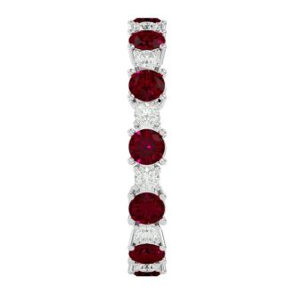 1 1/2 Carat Ruby and Moissanite Eternity Ring In 14 Karat White Gold, Ring Size 5.5