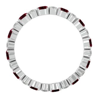 1 1/2 Carat Ruby and Moissanite Eternity Ring In 14 Karat White Gold, Ring Size 7.5