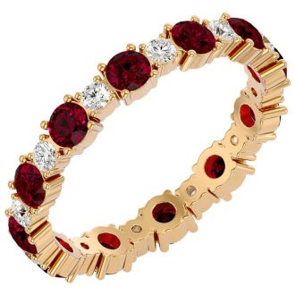 1 1/2 Carat Ruby and Moissanite Eternity Ring In 14 Karat Yellow Gold, Ring Size 6