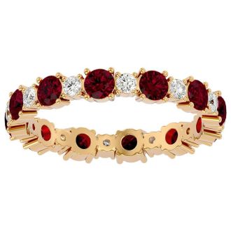 1 3/4 Carat Ruby and Moissanite Eternity Ring In 14 Karat Yellow Gold, Ring Size 9.5