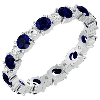1 1/2 Carat Sapphire and Moissanite Eternity Ring In 14 Karat White Gold, Ring Size 4