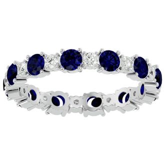 1 1/2 Carat Sapphire and Moissanite Eternity Ring In 14 Karat White Gold, Ring Size 7.5
