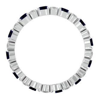 1 1/2 Carat Sapphire and Moissanite Eternity Ring In 14 Karat White Gold, Ring Size 7.5