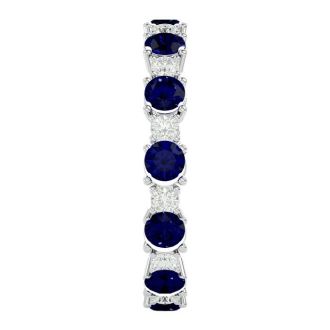 1 1/2 Carat Sapphire and Moissanite Eternity Ring In 14 Karat White Gold, Ring Size 7.5