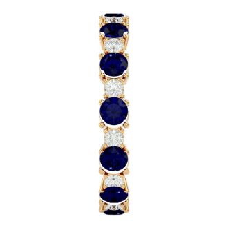 1 1/2 Carat Sapphire and Moissanite Eternity Ring In 14 Karat Yellow Gold, Ring Size 4.5