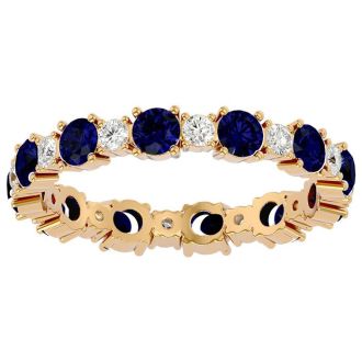 1 3/4 Carat Sapphire and Moissanite Eternity Ring In 14 Karat Yellow Gold, Ring Size 9.5
