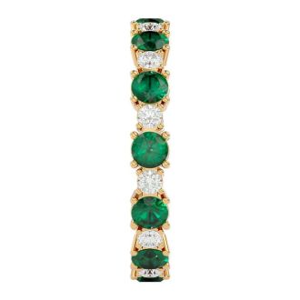 1 3/4 Carat Emerald and Moissanite Eternity Ring In 14 Karat Yellow Gold, Ring Size 9.5