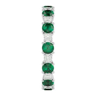 1 1/2 Carat Emerald and Diamond Eternity Ring In 14 Karat White Gold, Ring Size 5