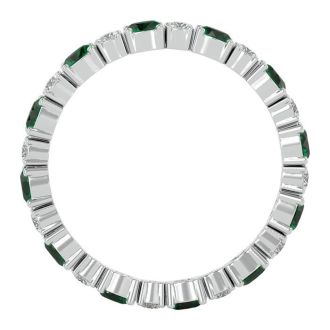 1 1/2 Carat Emerald and Diamond Eternity Ring In 14 Karat White Gold, Ring Size 7.5