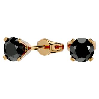 1 1/2ct Black Diamond Stud Earrings, 14k Yellow Gold
