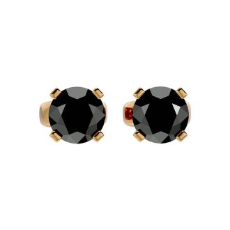 1 1/2ct Black Diamond Stud Earrings, 14k Yellow Gold