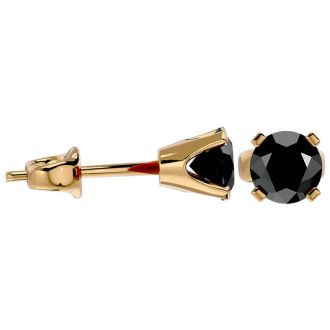 1 1/2ct Black Diamond Stud Earrings, 14k Yellow Gold