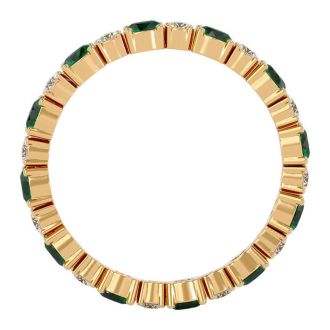 1 1/2 Carat Emerald and Diamond Eternity Ring In 14 Karat Yellow Gold, Ring Size 6.5