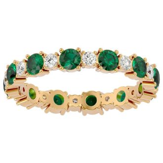 1 1/2 Carat Emerald and Diamond Eternity Ring In 14 Karat Yellow Gold, Ring Size 7.5
