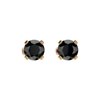 3/4ct Black Diamond Stud Earrings in 14k Yellow Gold