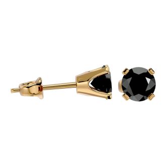 3/4ct Black Diamond Stud Earrings in 14k Yellow Gold