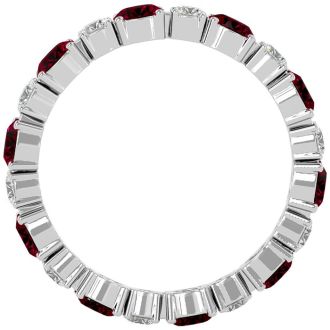 2 1/4 Carat Ruby and Moissanite Eternity Ring In 14 Karat White Gold, Ring Size 6.5