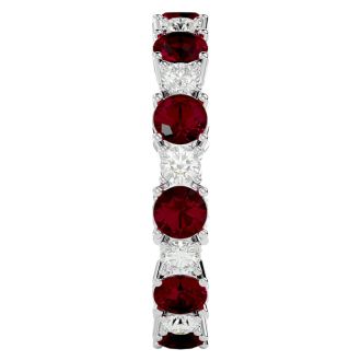 2 Carat Ruby and Diamond Eternity Ring In 14 Karat White Gold, Ring Size 4