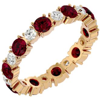 2 1/4 Carat Ruby and Diamond Eternity Ring In 14 Karat Yellow Gold, Ring Size 7.5