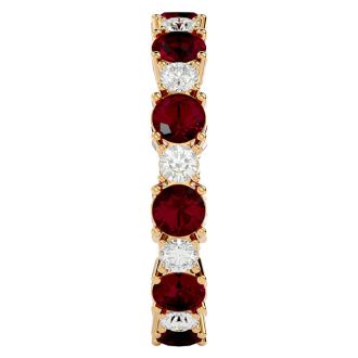 2 1/2 Carat Ruby and Diamond Eternity Ring In 14 Karat Yellow Gold, Ring Size 9