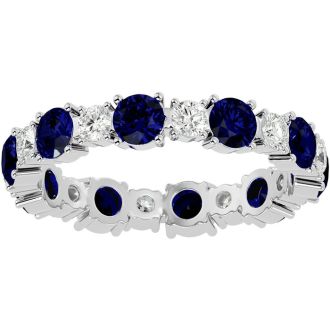 2 Carat Sapphire and Moissanite Eternity Ring In 14 Karat White Gold, Ring Size 4.5