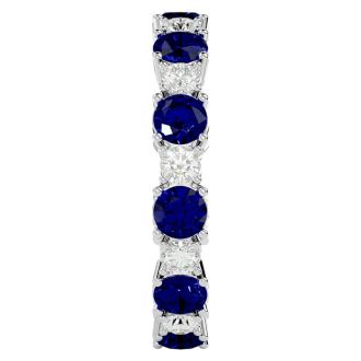 2 Carat Sapphire and Moissanite Eternity Ring In 14 Karat White Gold, Ring Size 4.5