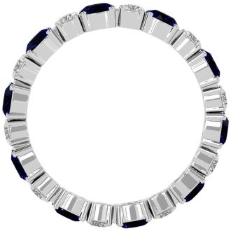 2 1/2 Carat Sapphire and Moissanite Eternity Ring In 14 Karat White Gold, Ring Size 9.5