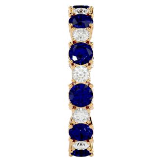 2 Carat Sapphire and Diamond Eternity Ring In 14 Karat Yellow Gold, Ring Size 4.5