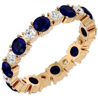 2 1/4 Carat Sapphire and Diamond Eternity Ring In 14 Karat Yellow Gold, Ring Size 7