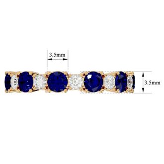 2 1/2 Carat Sapphire and Diamond Eternity Ring In 14 Karat Yellow Gold, Ring Size 9.5