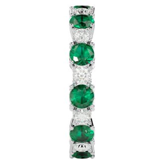 2 1/4 Carat Emerald and Moissanite Eternity Ring In 14 Karat White Gold, Ring Size 6.5